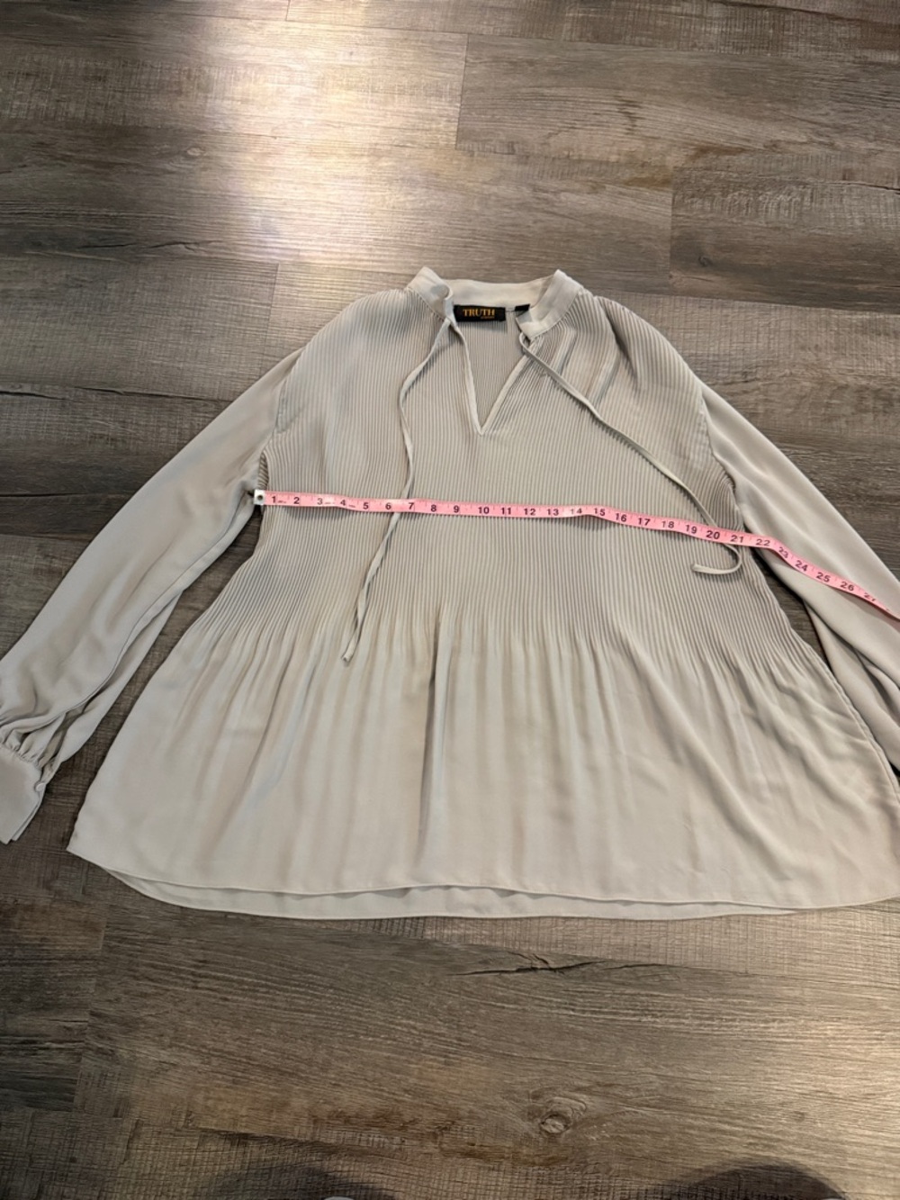 Truth Light Gray Pleated Tie-Neck Blouse